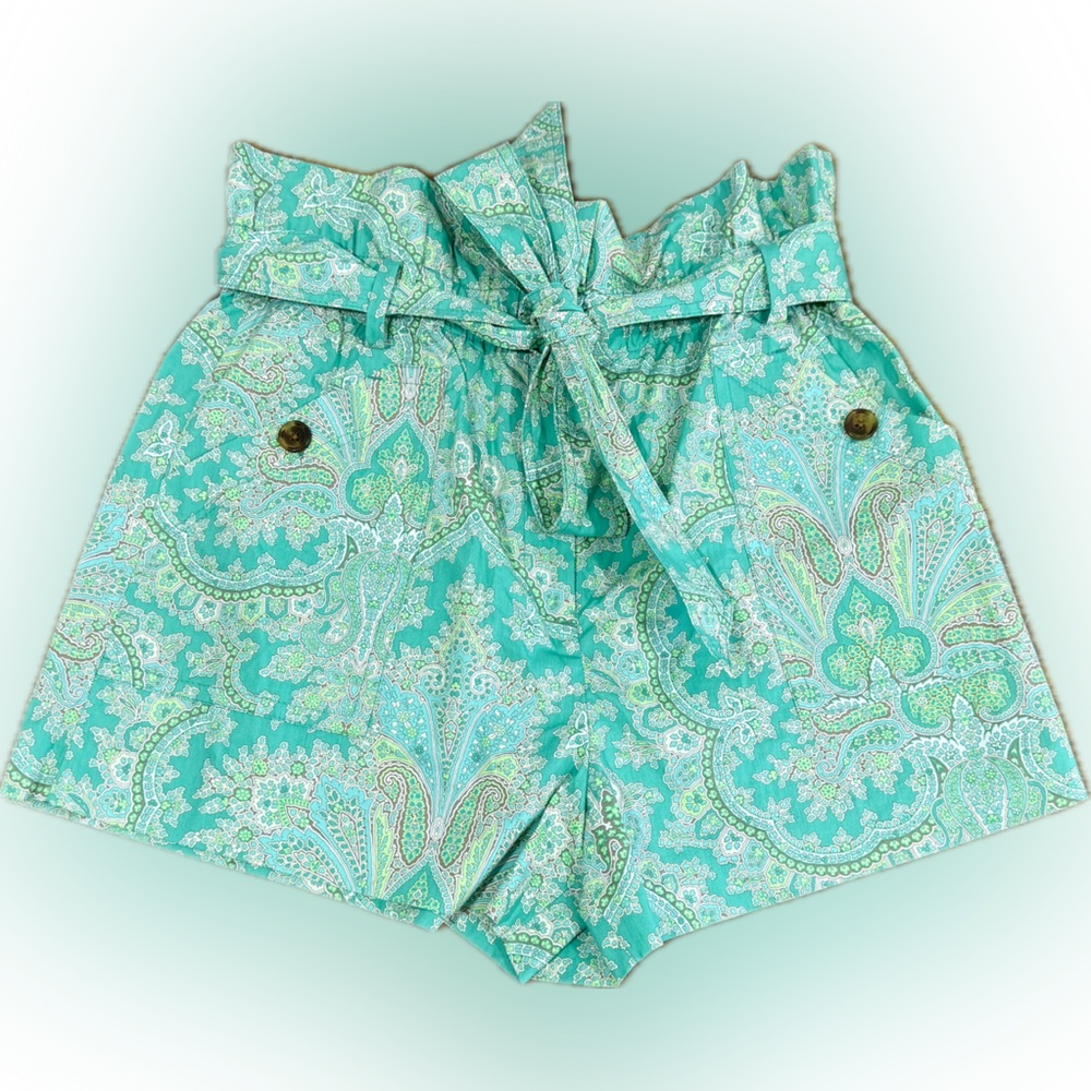 J. Crew Collection Paper-Bag shorts Size 10 green paisley